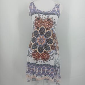 womans crimson ivy size large blue and cream geometric print sun dress tank cute
